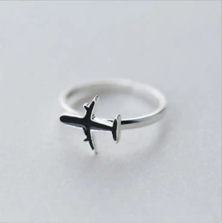 

1Pcs Fashion Cute Silver Color metal Plane Aircraft airplane Open Finger Ring Adjustable For Women Party Unique Jewelry Gift