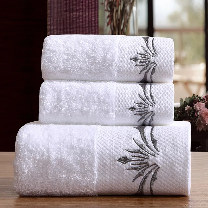 5 Star Hotel Luxury Embroidery White Bath Towel Set Cotton Large Beach Towel Brand Absorbent Quick-drying Bathroom Towel