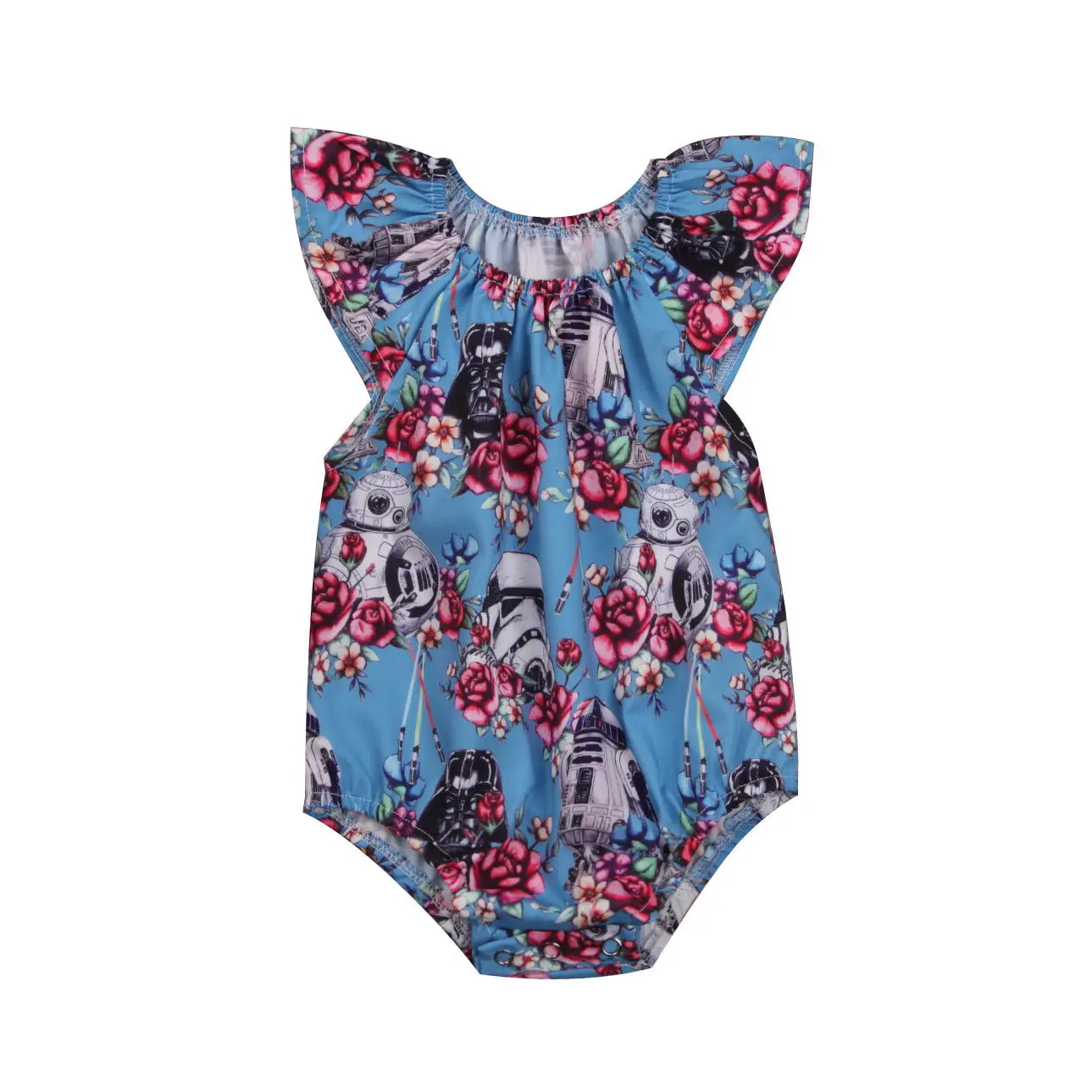 Summer Newborn Baby Girl Star Wars Fly Sleeve Floral Romper Jumpsuit