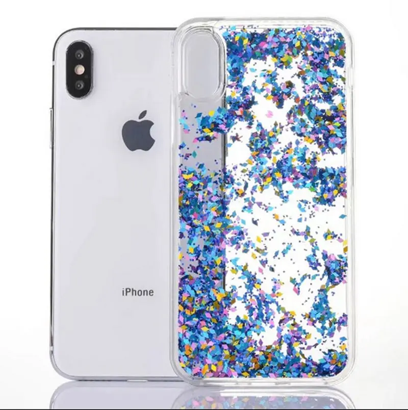 Жидкий Блестящий песок Чехлы для мобильных телефонов iPhone X задняя крышка прозрачный пластиковый твердый чехол для телефона
