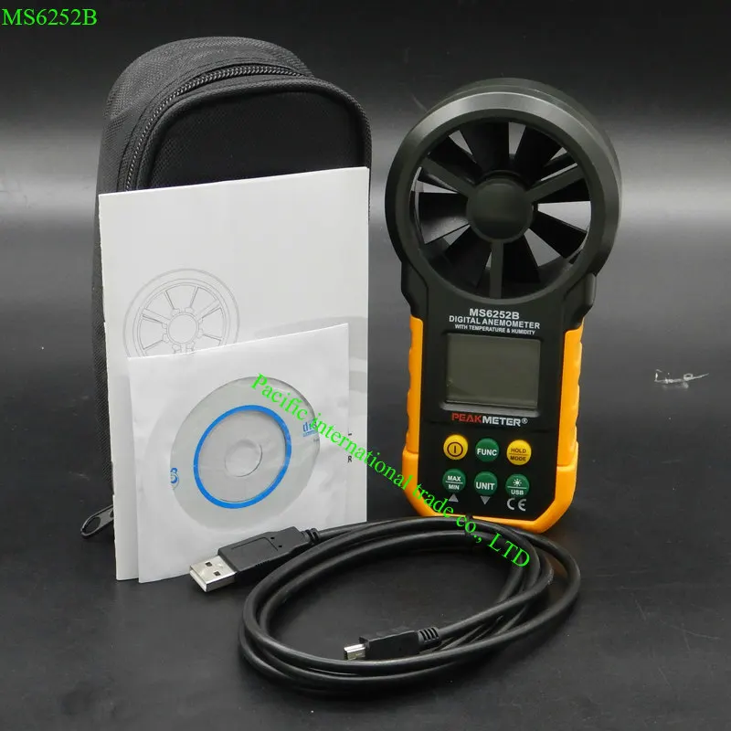 Digital anemometer air speed velocity air flow meter with air temperature air humidity RH MASTECH HYELEC MS6252B USB port Digital anemometer air speed velocity air flow meter with air temperature air humidity RH MASTECH HYELEC MS6252B USB port