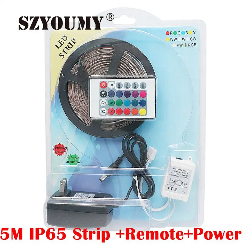 SZYOUMY 2835 SMD RGB Светодиодные ленты свет строка ленты Декор лампы ленты с 44/24 клавиши ИК-пульт дистанционного управления 2A мощность адаптер Blster