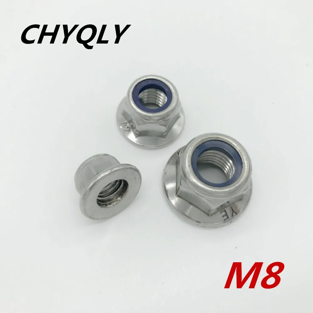 

50pcs/lot M8 304 Stainless Hex Head Flange Nuts Nylon Insert Lock Jam Stop Nuts