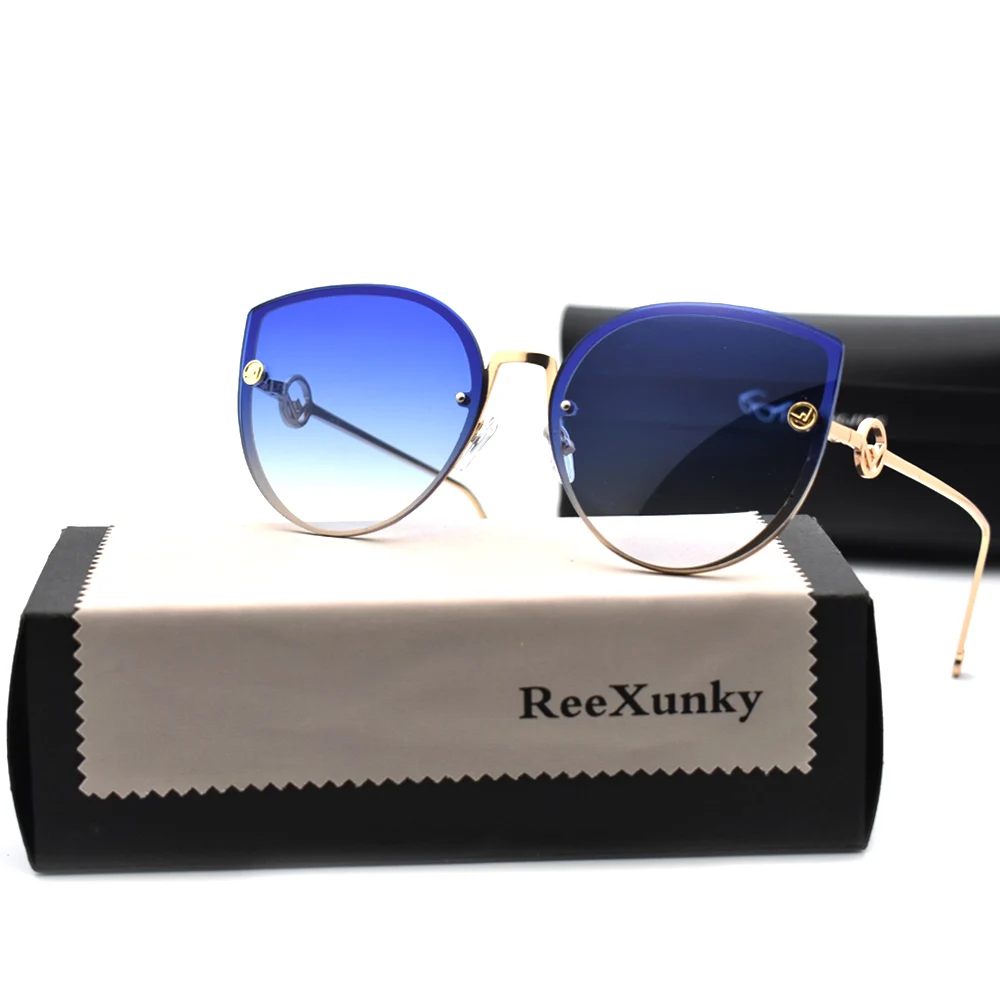 2019 Cat Eye Vintage Brand Designer Black Mirror Sunglasses For Women Metal Frame Reflective Lens Sun Glasses zonnebril dames