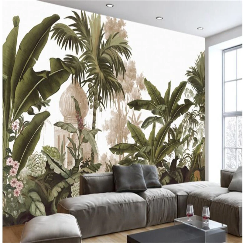 beibehang 3d wallpaper Custom murals European retro middle-aged hand-painted rainforest mural wallpaper TV background wallpaper
