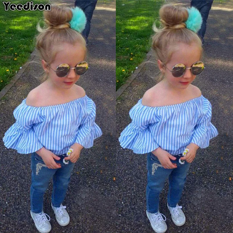 Yeedison Fashion Toddler Girls Clothing Sets Summer Baby Girls Clothes 2018 Kids Striped Shirt Jeans Suits 2Pcs Children Outfits (1)