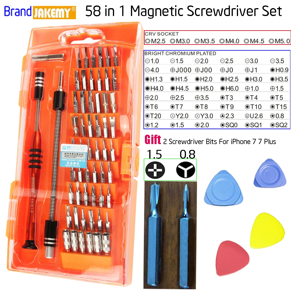 

JAKEMY JM-8126 Multi-Bit Screwdriver Set Kit for iPhone X 8 7 Plus 6S Plus Macbook Air Pro A1370 A1278 A1398 PC Tablet 54 Bit