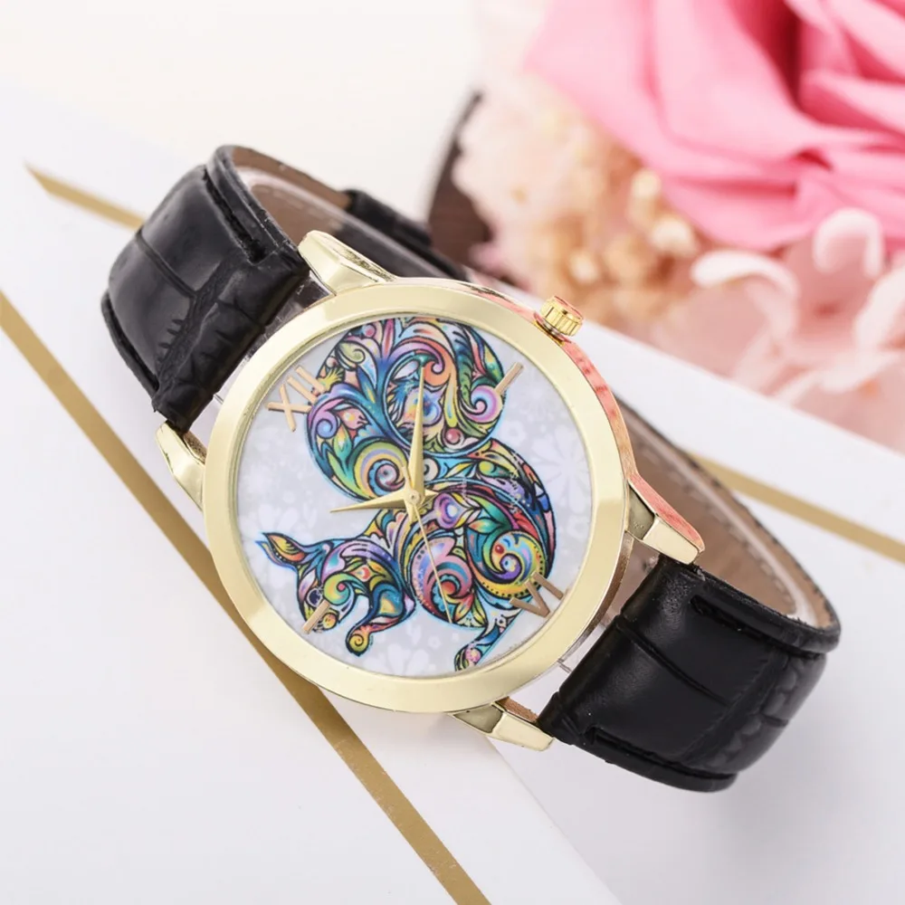 Пара кварцевые часы Бизнес Повседневный стиль многоцветный белка животных печатных PU ремешок наручные часы