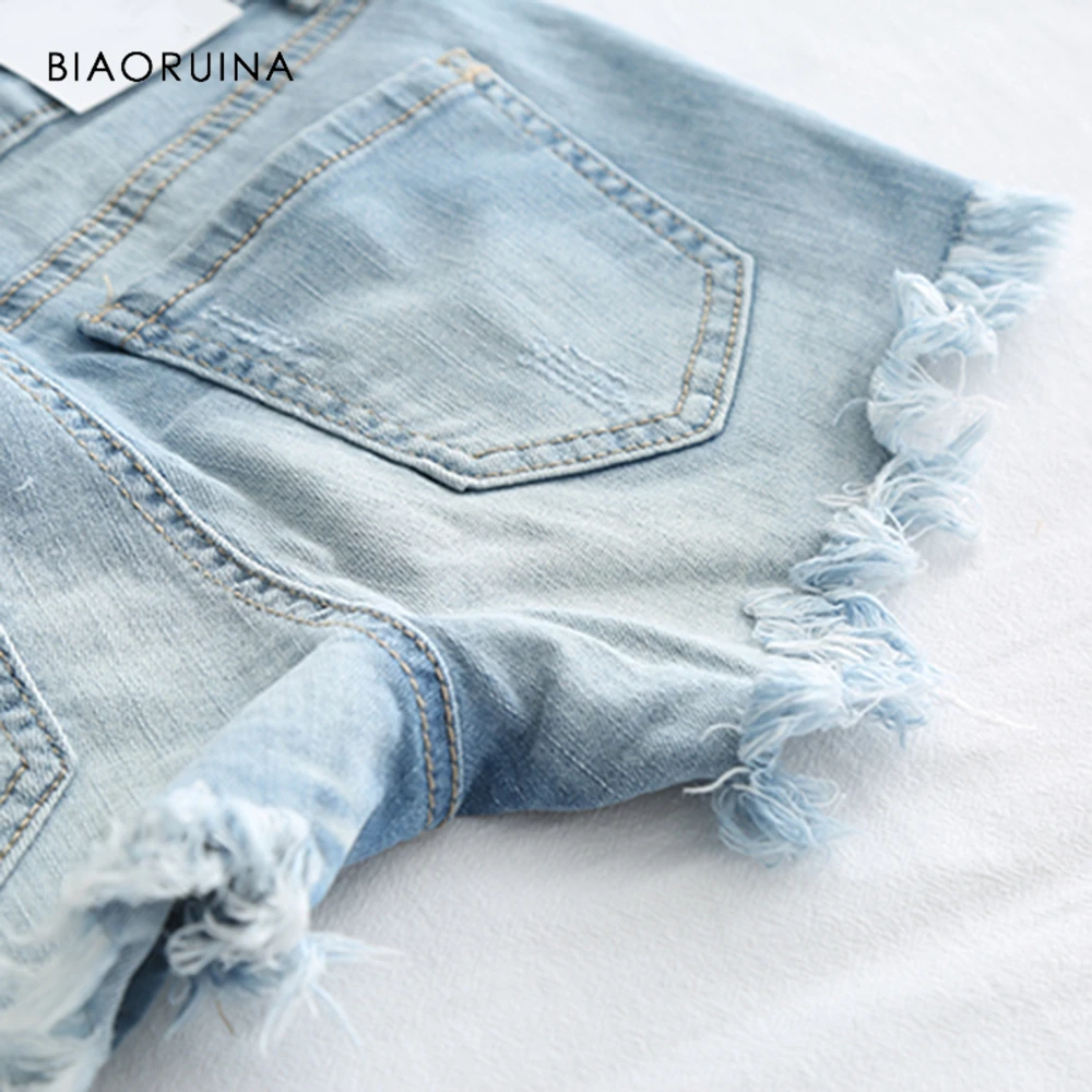 BIAORUINA женская мода поцарапанные Выбеленные джинсовые короткие женские высокая