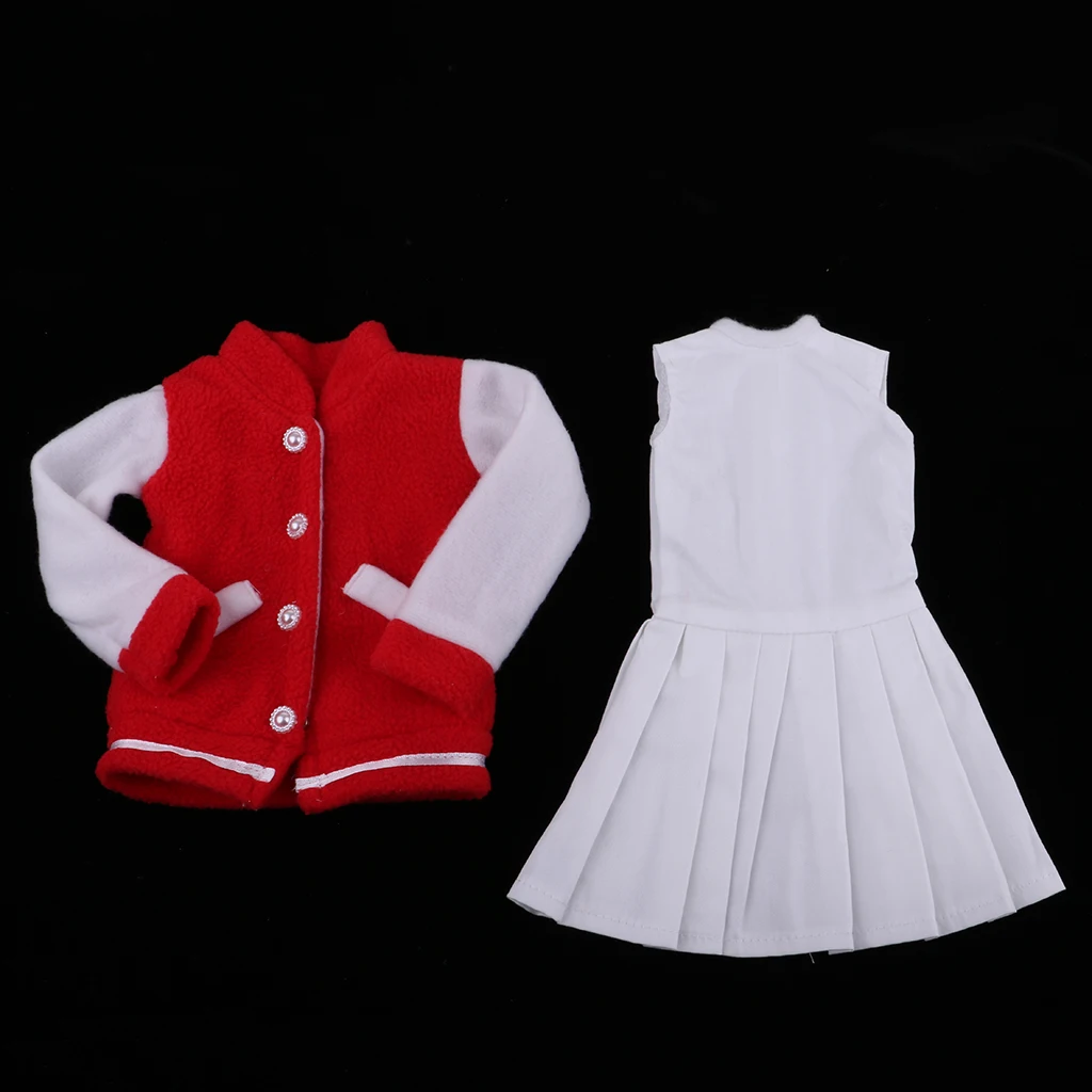 1/3 Student Baseball Uniform Plush Coat & White Sleeveless Dress for BJD Night Lolita Doll Gift
