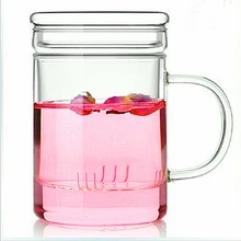 450 мл прозрачная стеклянная термостойкая чашка с цветочным фильтром, стеклянная трехсекционная чайная чашка с крышкой, Офисная чашка, креативная Однослойная чашка