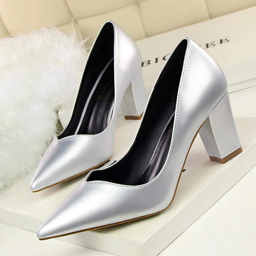 

Size 34-39 Women Sexy High Heels Platform Pumps Pointed Toe Spring Autumn Lady Work Shoes Square Heels Black Pump SMYDS-D0116