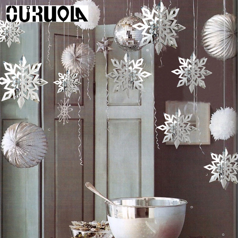 6Pcs/Set 3D Paper White Blue Snowflake Christmas Tree Flowers Noel Tree Star Christmas Garland Holiday Festival Frozen Themed 6Pcs/Set 3D Paper White Blue Snowflake Christmas Tree Flowers Noel Tree Star Christmas Garland Holiday Festival Frozen Themed