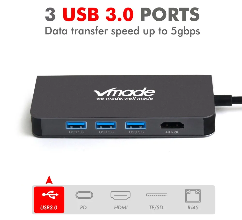 VMADE USB-C концентратор type C концентратор USB 3,0 Thunderbolt 3 HDMI 3,5 мм аудио RJ45 адаптер для MacBook Pro samsung Galaxy S9 USB C концентратор