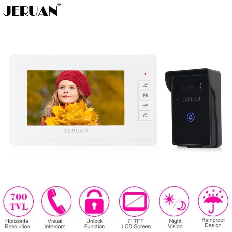 JERUAN Home Wired 7 Inch LCD Video Door Phone Doorbell Intercom System kit Waterproof Touch Key 700TVL IR Camera FREE SHIPPING JERUAN Home Wired 7 Inch LCD Video Door Phone Doorbell Intercom System kit Waterproof Touch Key 700TVL IR Camera FREE SHIPPING