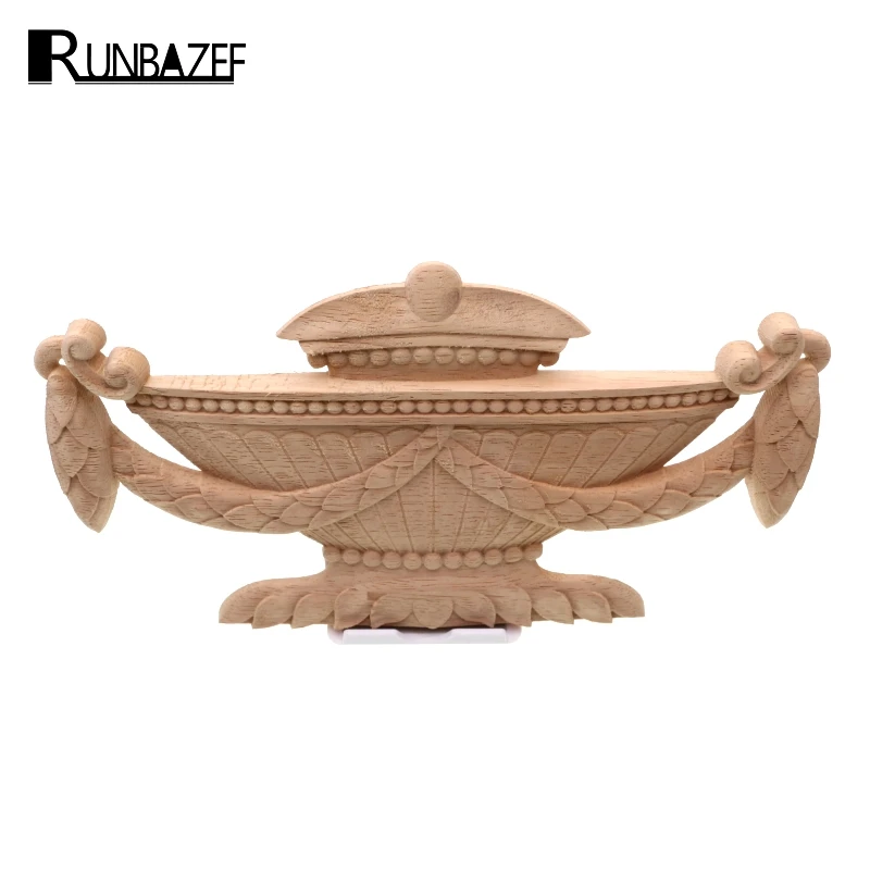 RUNBAZEF Flower Basket Solid Wood Bathroom Cabinet Horizontal Carving Applique Furniture Door Ornaments Figurines Miniatures