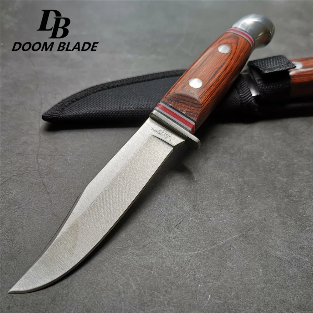 

200MM (7.9') wood Handle Fixed Hunting Knife With 5cr15 Blade Tactical Camping Combat EDC Straight Knives Utility Survival