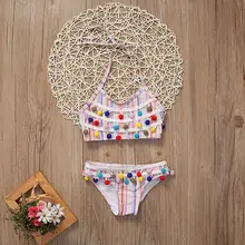 Милый цельный купальник в полоску с кисточками и открытой спиной для маленьких девочек, комплект бикини, одежда для купания, пляжная одежда, купальный костюм, пляжная одежда