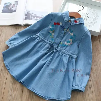 

6pcs/lot New Arrvied Girls Dress Autumn Cotton Floral Print Girls Dress With Elastic Waist Kids Children Clothes Jeans Flowers
