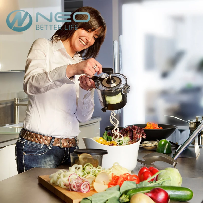 NEO 4 Different Adjustable Cutting Width Spiralfix Spiral Cutter Shredder Grater Rotary Cutting Machine Vegetable Fruit Slicers