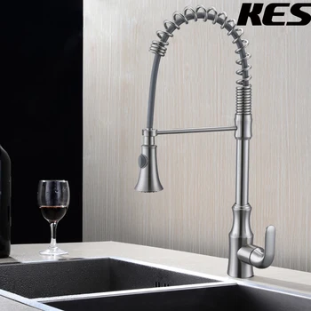 

KES Pull Down Spring Faucet Kitchen Single Handle High Arc Kitchen Bar Sink Faucet Single Hole BRASS Chrome, L6936B/-2/-4/-7
