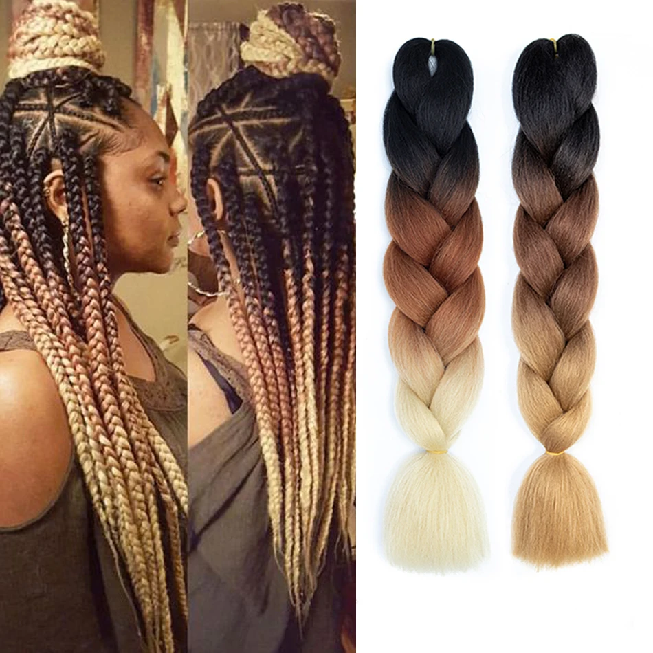 24 ' 100 г / шт. Синтетический Ombre Плетение Волос Крючком Jumbo Braid Наращивание Волос Предварит Лучший!