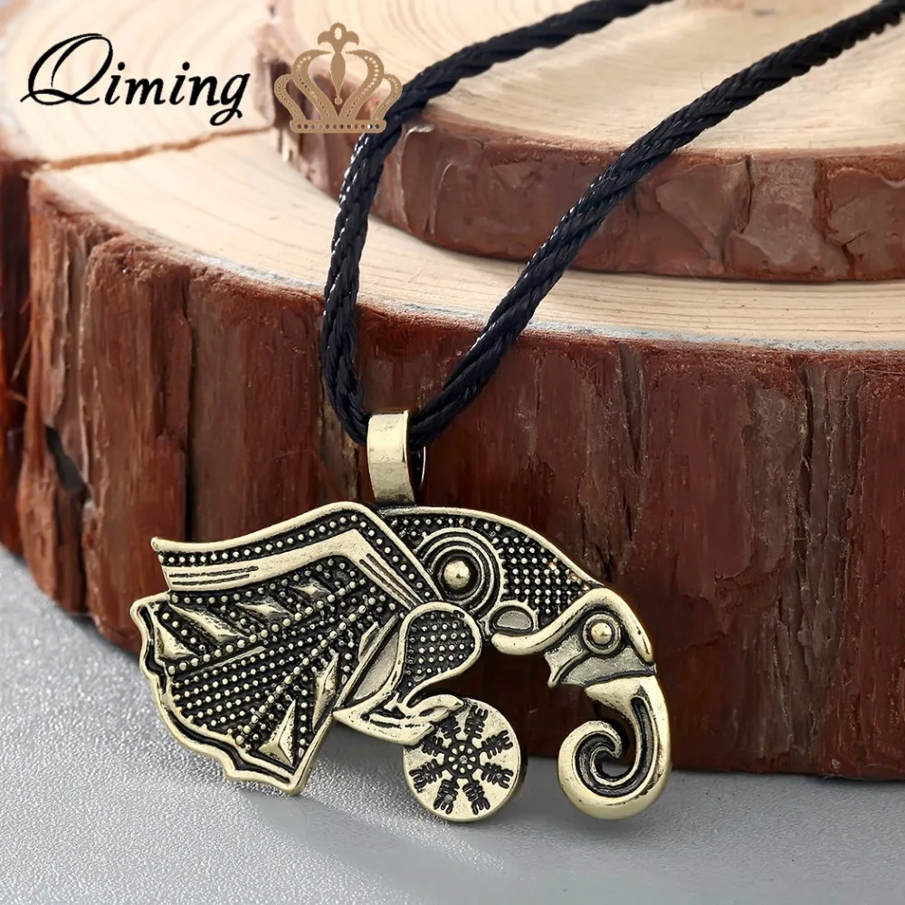 

QIMING Vintage Puck Men Necklace Friends Gift Valknut viking retro Raven of Odin 's Symbol Viking Warriors Pendant Necklace
