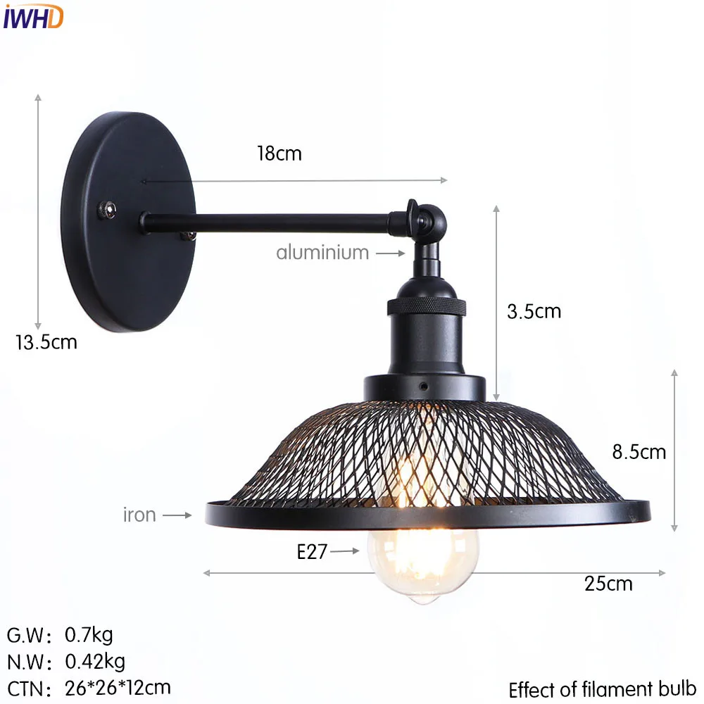 Ретро iwhd черные Настенные светильники для ванной комнаты, гостиной, регулируемые руки, антикварные винтажные настенные бра, светодиодный Эдисон рядом с лампой