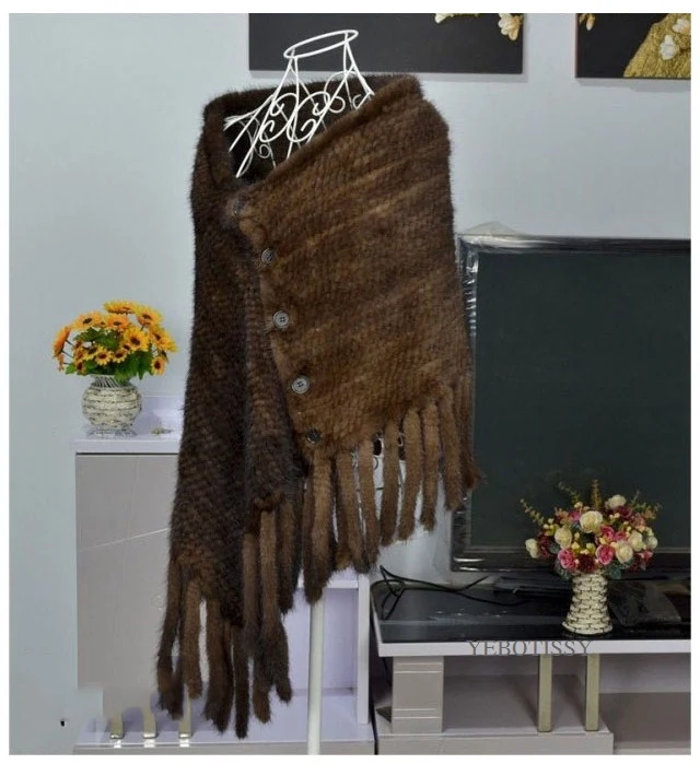 women knitted mink fur shawl with tassels(11)