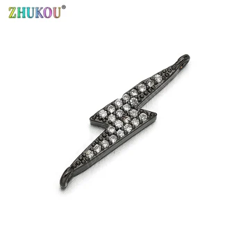 

5.6*27mm Micro Paved CZ Flash Shape Connectors for Diy Jewelry Findings Making, Hole: 1.2mm, Model: VS287
