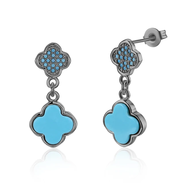 Hq Natural Green Stone Four Leaf Clover Earrings Flower Kallaite Hq Natural Green Stone Four Leaf Clover Earrings Flower Kallaite Charms Gun Black Color Plating