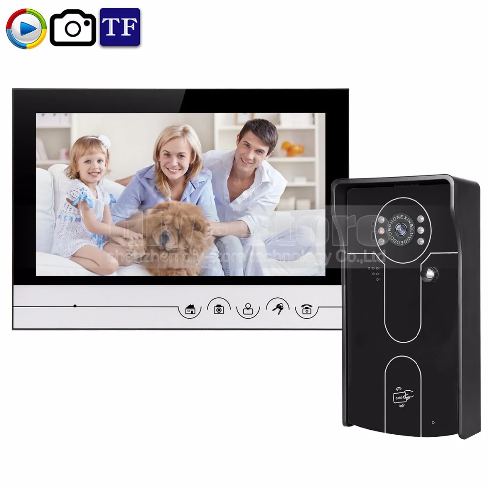 DIYSECUR 9inch Video Record/Photograph Video Door Phone Doorbell Home Security Intercom System RFID Camera IR Night Vision