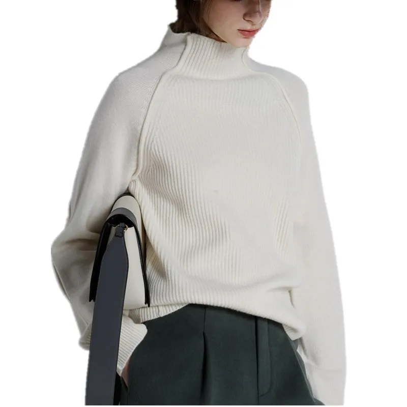 

High Quality Loose Cashmere Black Sweater For Women Turtleneck Jumper Winter Female Warm Pullovers Lady's Wool White Sweaters