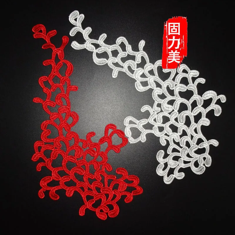 

(20 pc=10 pair) Black ivory Red Mirror Pair Lace Applique Headwear Flower Lady Motif Venise Lace Trim Wedding Dress Garment