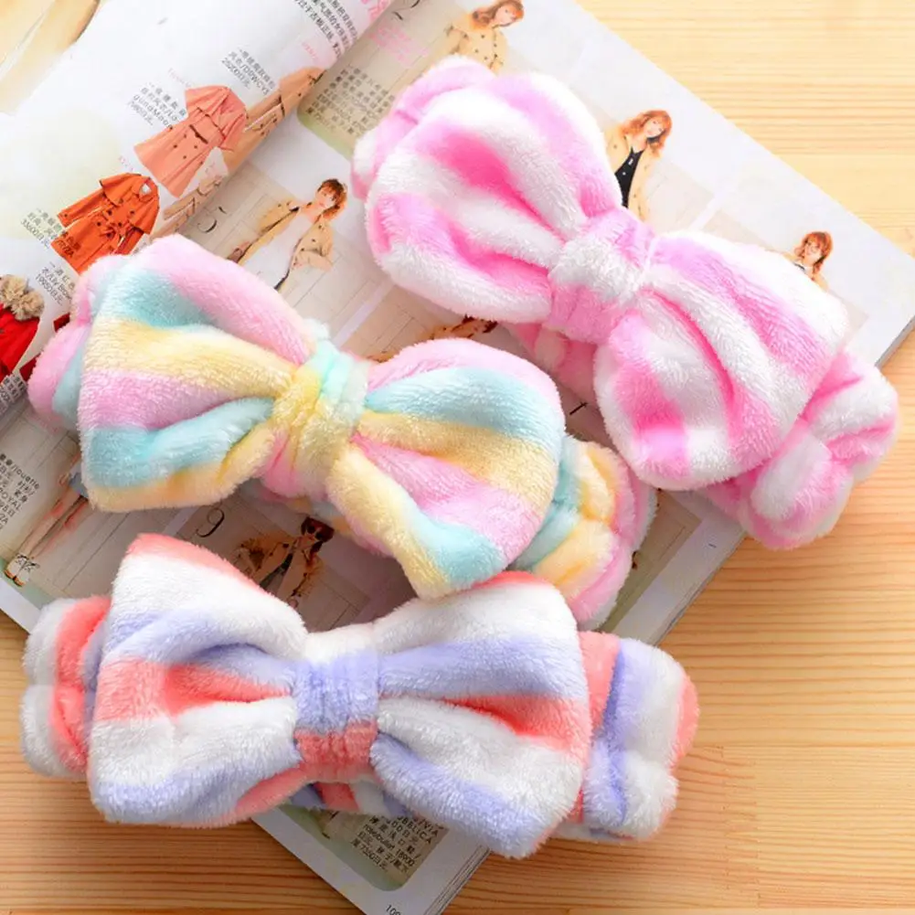 

New Women Fashion Bowknot Soft Fleece Elastic Makeup Cosmetic Hair Band Headband