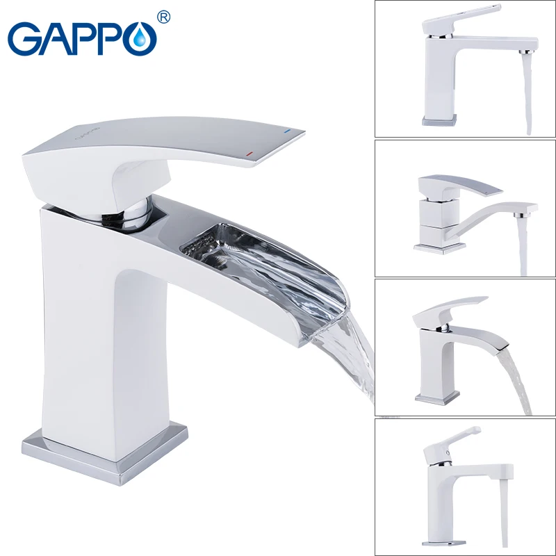 

Gappo bathroom basin faucets white polished deck mounted mixer Cold and Hot Mixer Single Handle Bath Water Waterfall Tap Brass