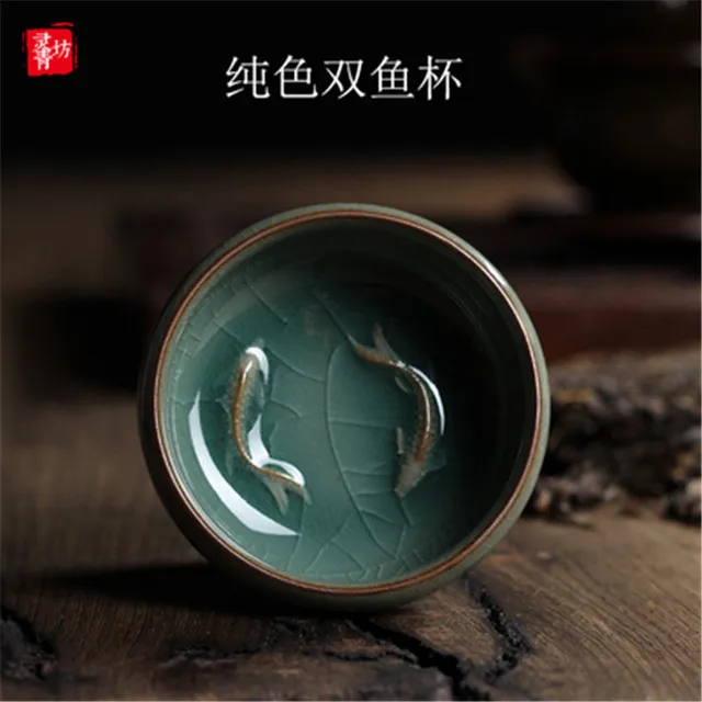 Longquan Celadon фарфоровые чайные чашки китайский чайный горшок Золотая Рыба чашка чая, кружка 60 мл кракле чайный набор, чашки Прямая поставка - Цвет: A