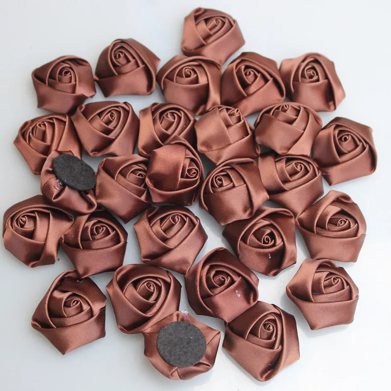 

20Pieces/Bag Brown Rose Handmade Diameter 3.5Cm Satin Rose Ribbon Flowers DIY For Make Wedding Bouquet Flower Accessories