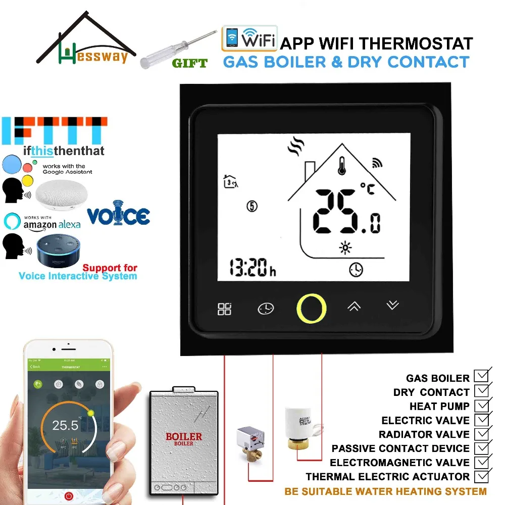 Работает с Alexa Google home EU 3A газовый котел термостат переключатель wifi контактный клапан радиатора для сухого контакта и пассивного контакта