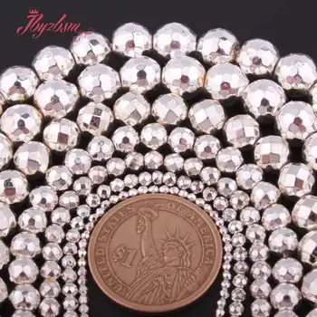 

2,3,4,6mm Round Faceted Silver Hematite Beads Natural Stone Beads For DIY Necklace Jewelry Making 15"(No Magnetic) Free Shipping