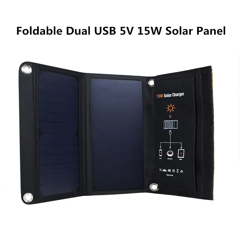 

Dual USB 5V 15W Solar Panel For Mobile Phone Tablet PC Foldable Solar Battery Portable Smart Solar Charger