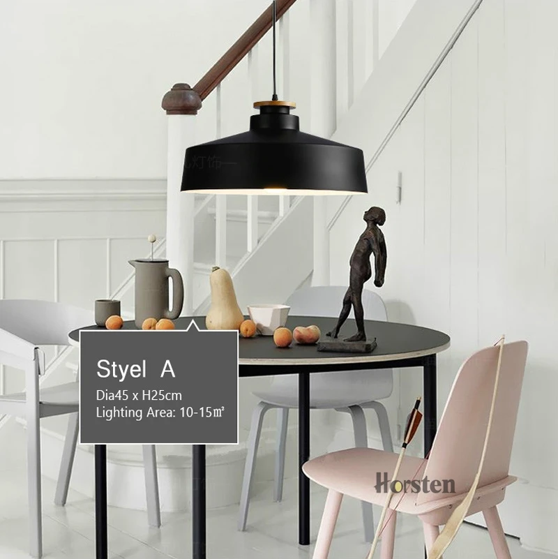Horsten Nordic Simple Modern Pendant Lights Wood Aluminum Lampshade Industrial Lighting Loft Dining Room Pendant Lamp E27 (17)