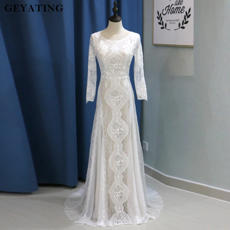 Vintage Lace Bohemian  Mermaid  Wedding  Dress  Long Sleeves 