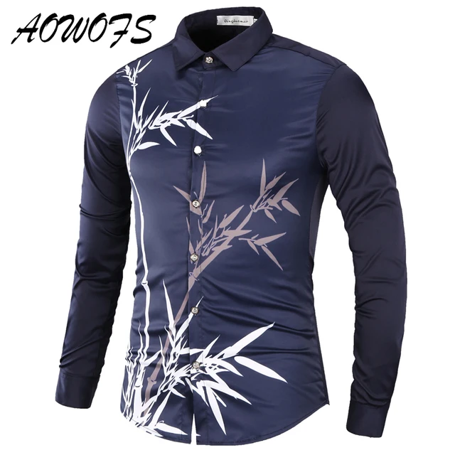2017 Mode Impression Homme Chemise À Manches Longues Style Chinois Bambou Imprimer Dernières Chemises pour Hommes