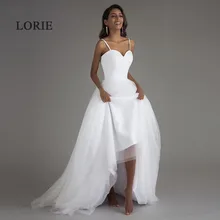 Spaghetti Strap Beach Wedding Dresses 2017 LORIE Vestido Noiva Praia Simple White Tulle Casamento Bridal Gowns Custom Made