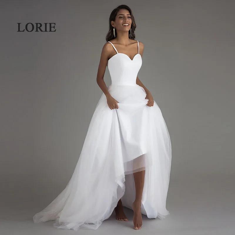 Spaghetti Strap Beach Wedding Dresses 2016 LORIE Vestido Noiva Praia Simple White Tulle Casamento Bridal Gowns