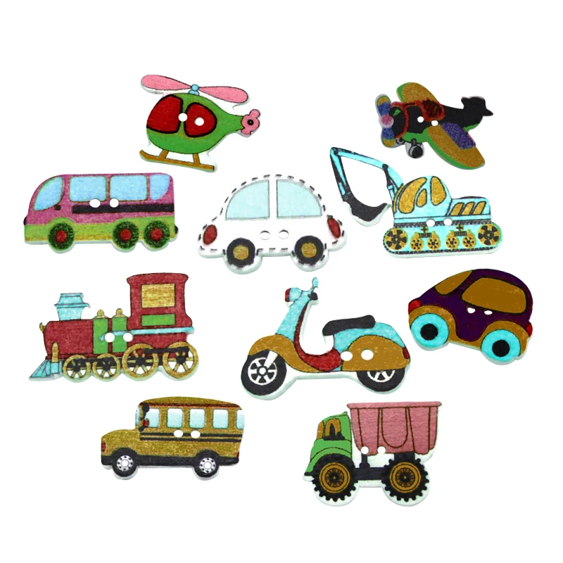 50pc Mixed Transportation Sewing Wooden Buttons For Clothes Knitting Crafts Scrapbooking DIY Fabric Needlework Accessories