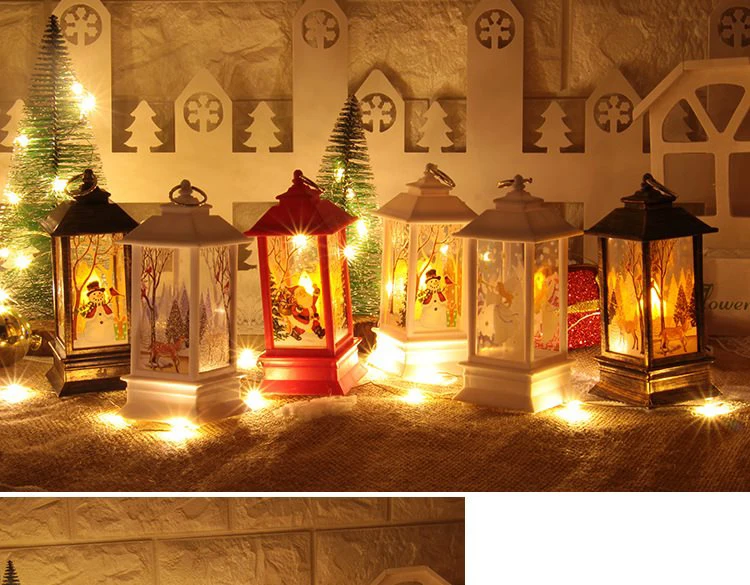 Christmas Elk Snowman Santa Claus Mini LED Night Light Hanging Candle Lantern Table Lamp 21