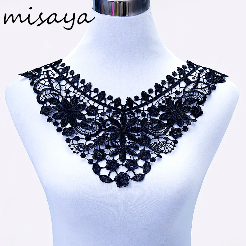 

Misaya 1pc Embroidery Petal Floral Lace Neckline Fabric, DIY Manual Wedding Decoration Collar Lace For Sewing Supplies Crafts