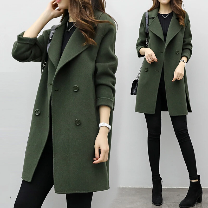 Army Green Женский Тонкий открытый двубортный длинный Тренч куртка, пальто Верхняя одежда - Цвет: Army Green